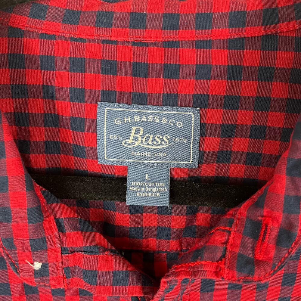 Bass Men's Red Black Buffalo Check Casual Button Down Cotton Shirt Size Large - Picture 4 of 5